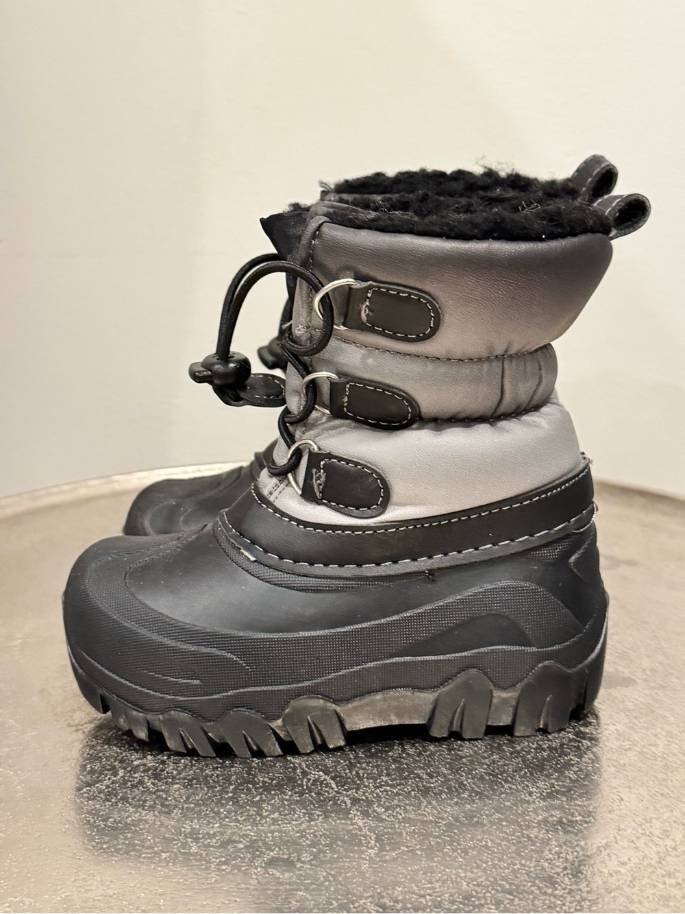 Kids Black & Gray Insulated Rain and Snow Boots